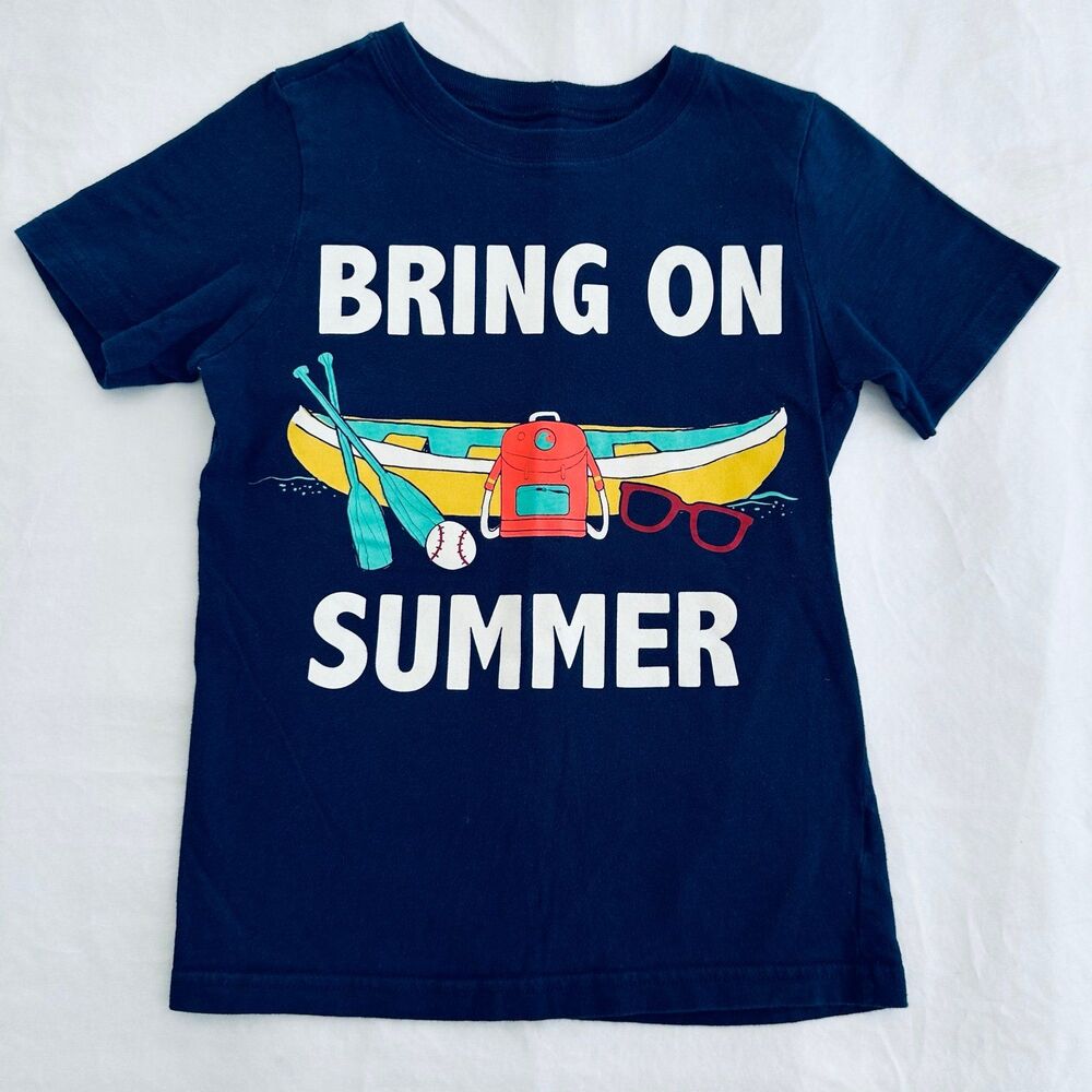 Carter's Blue Boys 6 Short-Sleeve T-shirt Bring on Summer Camp Canoe 100% Cotton